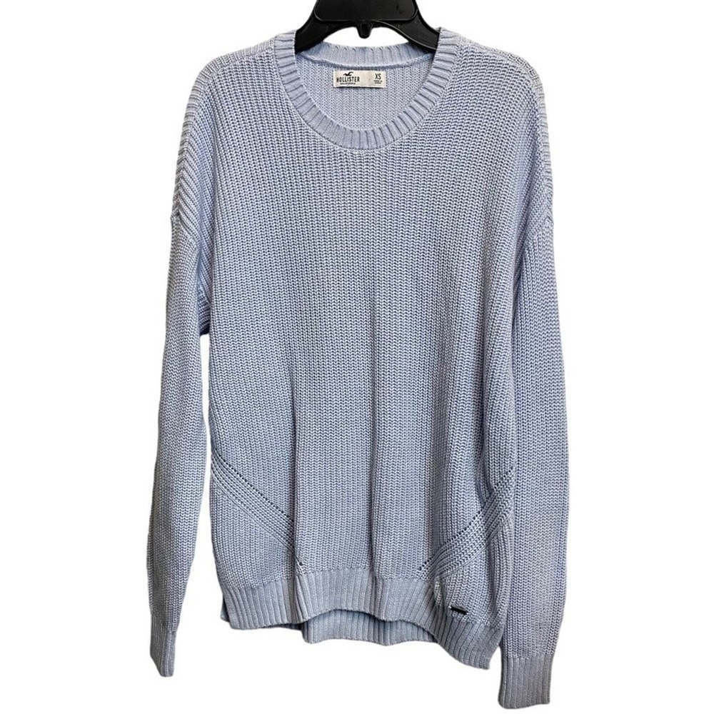 Hollister XS Light Blue Knit Crochet‎ Pullover Crew Neck Sweater
